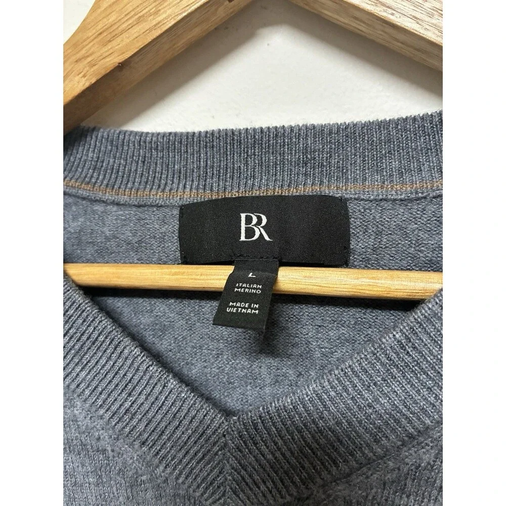 Banana Republic Italian Wool Sweater Men’s Large V Neck Grey Business Casual